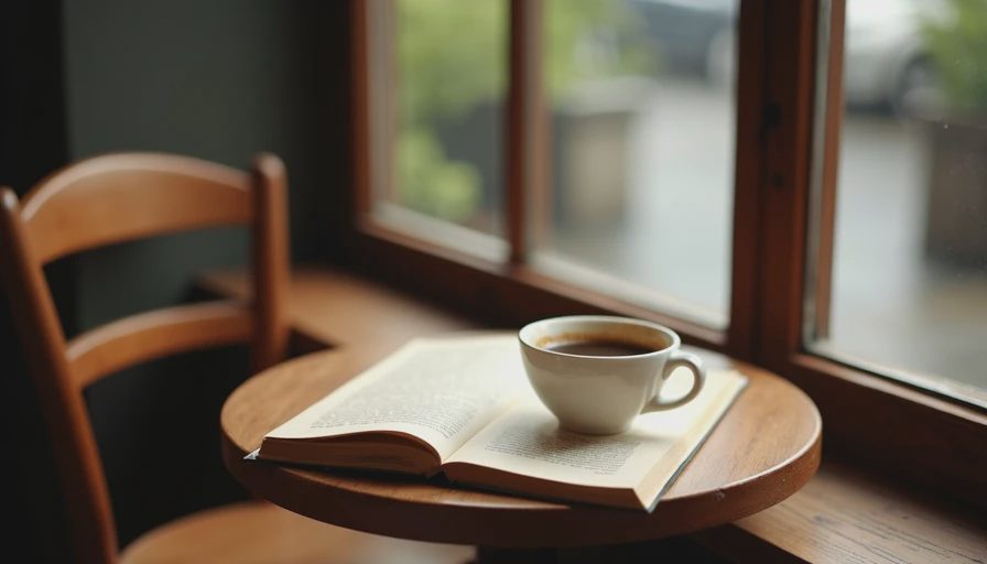 Understanding 'Off' — A Café Moment With No Obligations, No Mental Load Quiet café corner with half-full coffee cup and open book, empty chair suggesting someone stepped away, a real night off from all responsibility and mental load