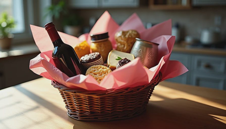 Illustration for consumable gift baskets for food and drink lovers